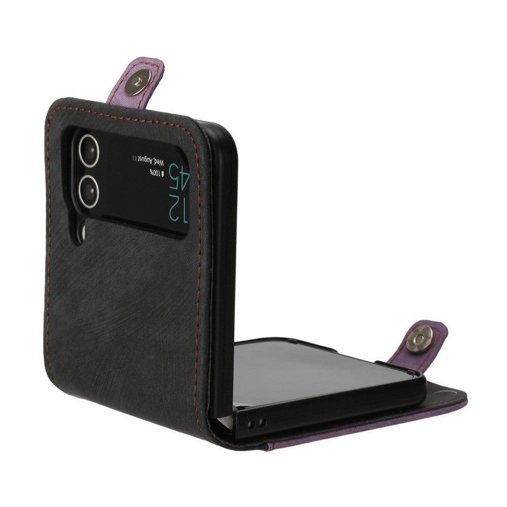 YX0020 For Samsung Galaxy Z Flip3 5G PU Leather+PC Case Card Holder Folding Phone Cover