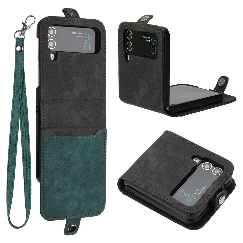 YX0020 For Samsung Galaxy Z Flip3 5G PU Leather+PC Case Card Holder Folding Phone Cover