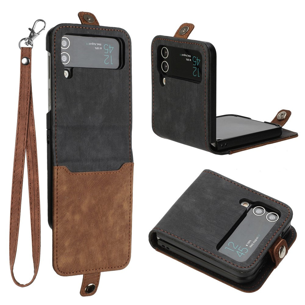 YX0020 For Samsung Galaxy Z Flip3 5G PU Leather+PC Case Card Holder Folding Phone Cover