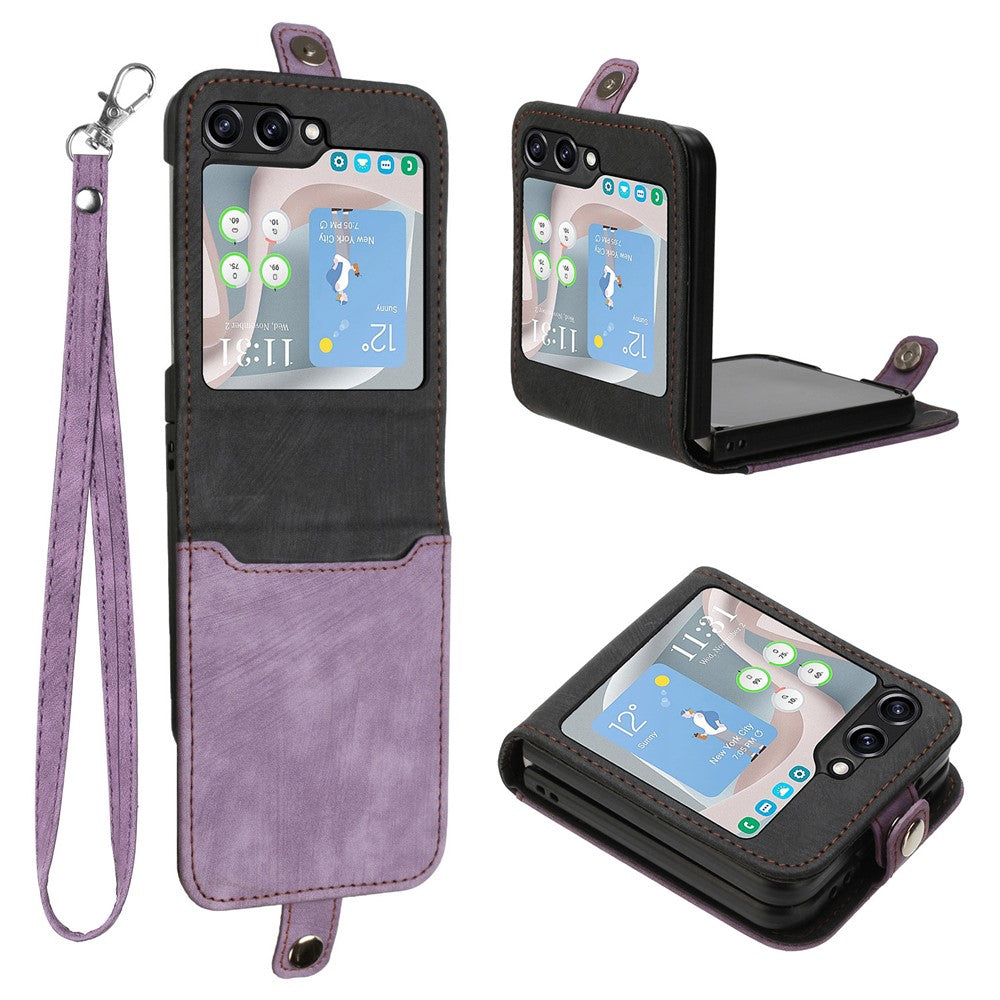 YX0020 Til Samsung Galaxy Z Flip5 5G Foldbar Telefonetui, Kortholder, PU-læder+PC-cover