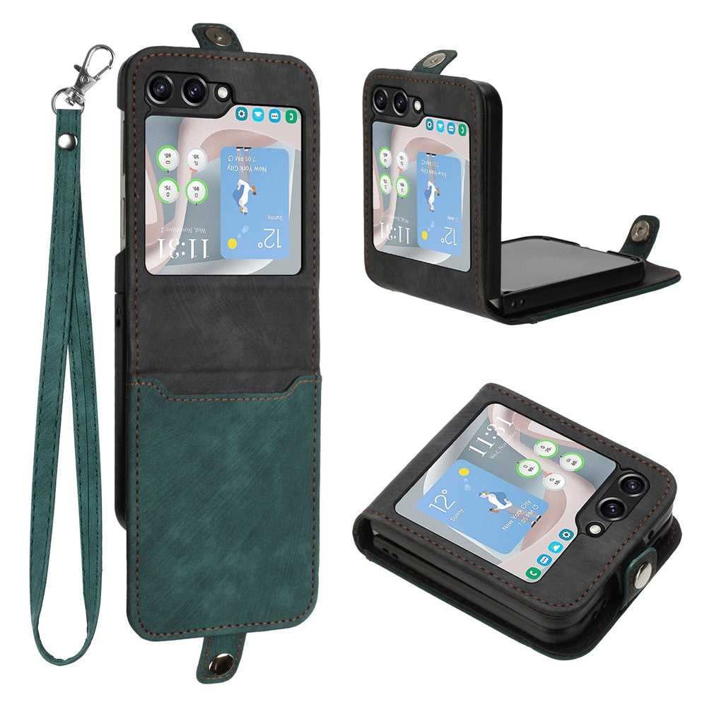 YX0020 Til Samsung Galaxy Z Flip5 5G Foldbar Telefonetui, Kortholder, PU-læder+PC-cover