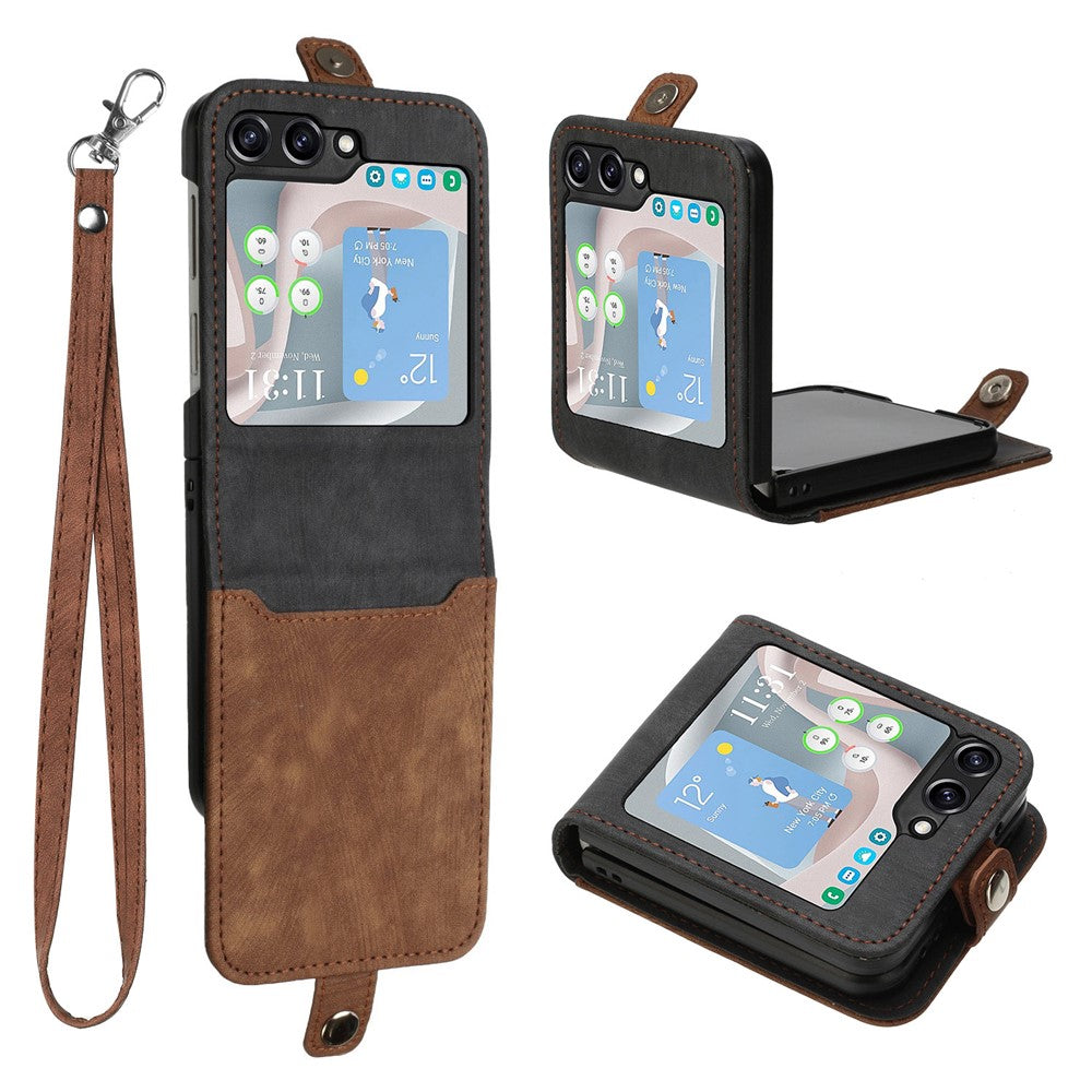 YX0020 Til Samsung Galaxy Z Flip5 5G Foldbar Telefonetui, Kortholder, PU-læder+PC-cover