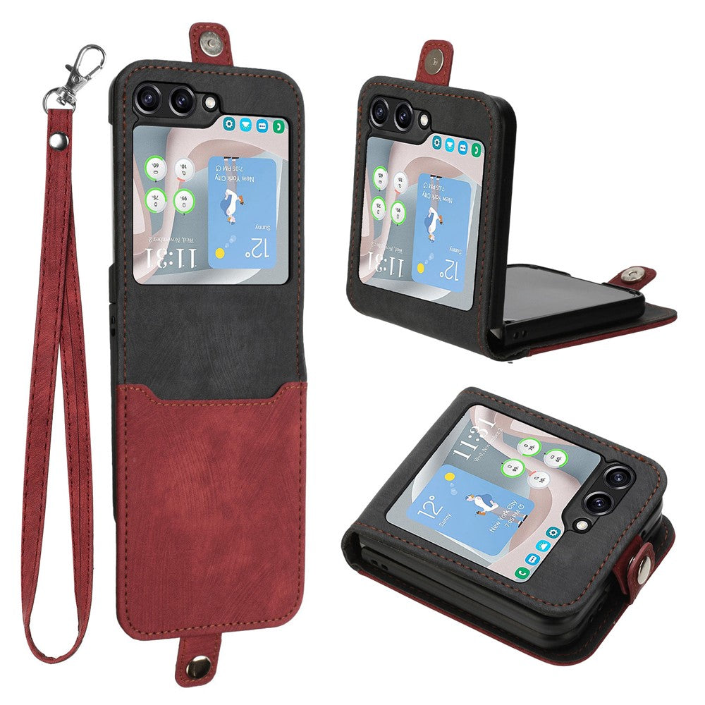 YX0020 Til Samsung Galaxy Z Flip5 5G Foldbar Telefonetui, Kortholder, PU-læder+PC-cover