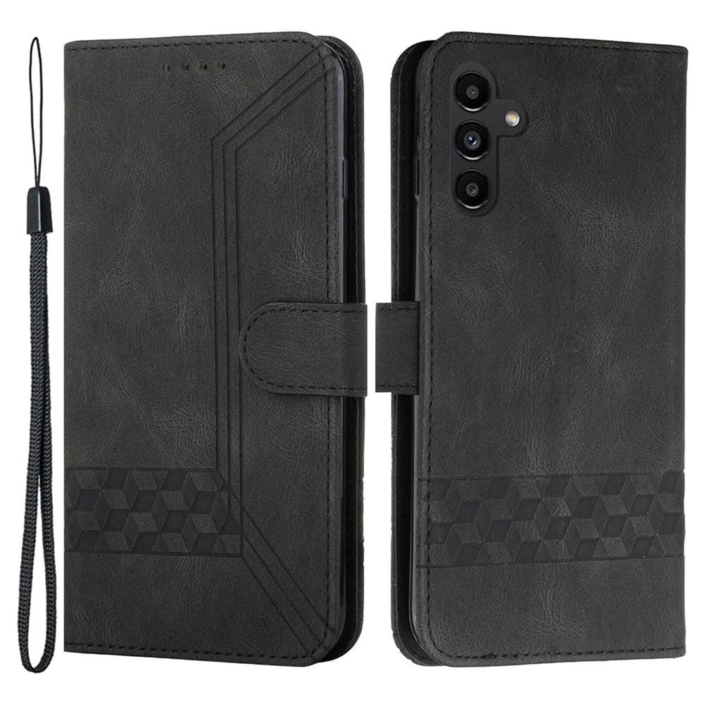 For Samsung Galaxy A24 4G (162.1mm) Phone Case with Strap Imprint PU Leather Wallet Stand Cover