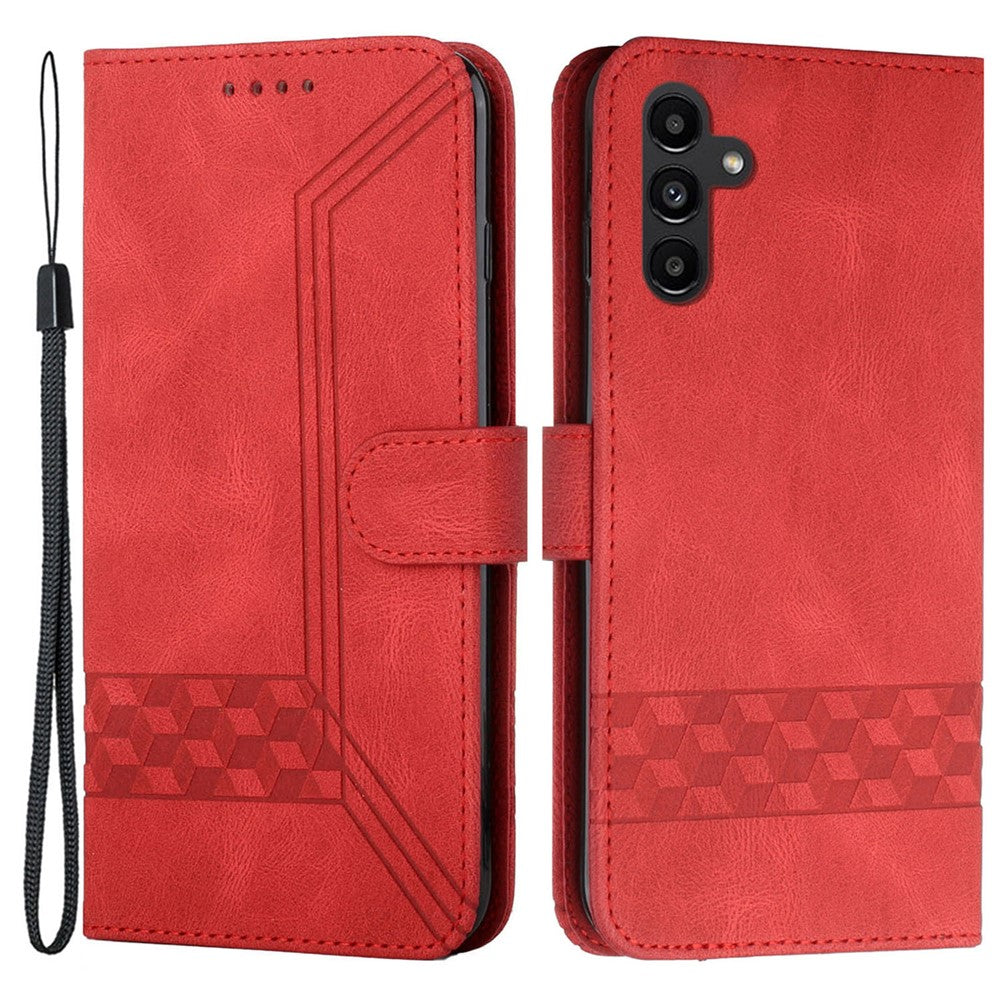 For Samsung Galaxy A24 4G (162.1mm) Phone Case with Strap Imprint PU Leather Wallet Stand Cover