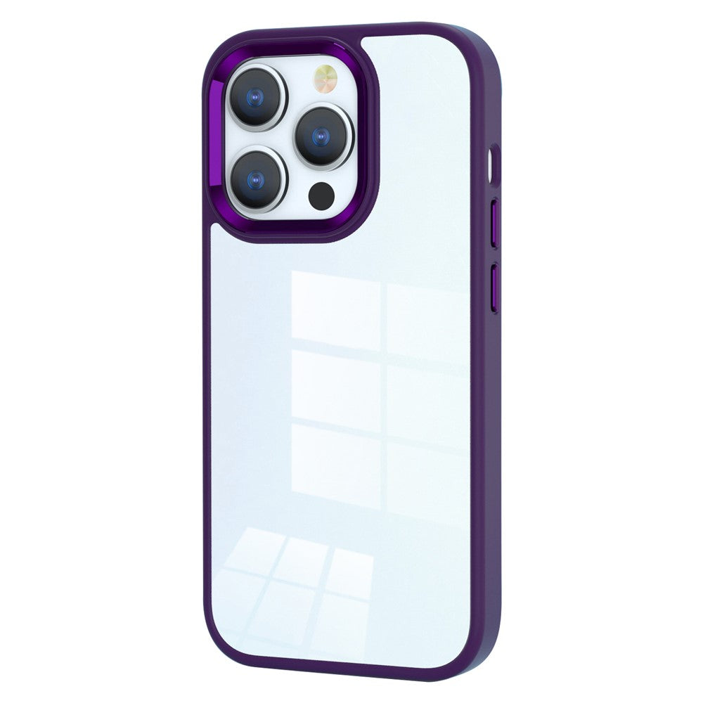 Anti-Scratch Phone Case for iPhone 15 Pro Max Slim Clear PC+TPU Phone Shell with Metal Lens Frame