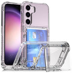 Samsung Galaxy S23 PC + TPU Mobilskal Stötsäkert Genomskinligt Mobilskal med Stativ Korthållare