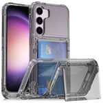 Samsung Galaxy S23 PC + TPU Mobilskal Stötsäkert Genomskinligt Mobilskal med Stativ Korthållare