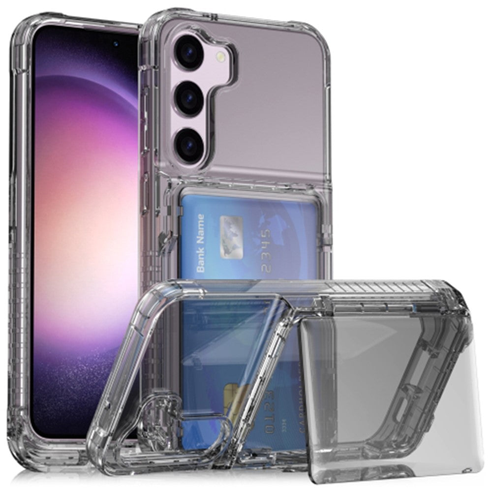 Samsung Galaxy S23 PC + TPU Mobilskal Stötsäkert Genomskinligt Mobilskal med Stativ Korthållare