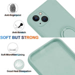 For iPhone 15 Plus Liquid Silicone Back Cover Ring Kickstand Phone Case with Wrist Rope