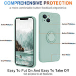 For iPhone 15 Plus Liquid Silicone Back Cover Ring Kickstand Phone Case with Wrist Rope