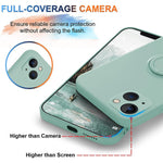 For iPhone 15 Plus Liquid Silicone Back Cover Ring Kickstand Phone Case with Wrist Rope