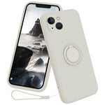 For iPhone 15 Plus Liquid Silicone Back Cover Ring Kickstand Phone Case with Wrist Rope