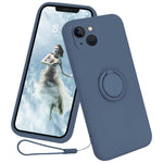 For iPhone 15 Plus Liquid Silicone Back Cover Ring Kickstand Phone Case with Wrist Rope
