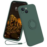 For iPhone 15 Plus Liquid Silicone Back Cover Ring Kickstand Phone Case with Wrist Rope