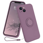 For iPhone 15 Plus Liquid Silicone Back Cover Ring Kickstand Phone Case with Wrist Rope