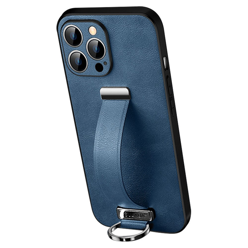 SULADA Fashion Series for iPhone 15 Pro Max Case Crazy Horse Texture PU+PC+TPU Phone Shell with Strap Kickstand