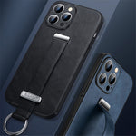 SULADA Fashion Series for iPhone 15 Pro Max Case Crazy Horse Texture PU+PC+TPU Phone Shell with Strap Kickstand