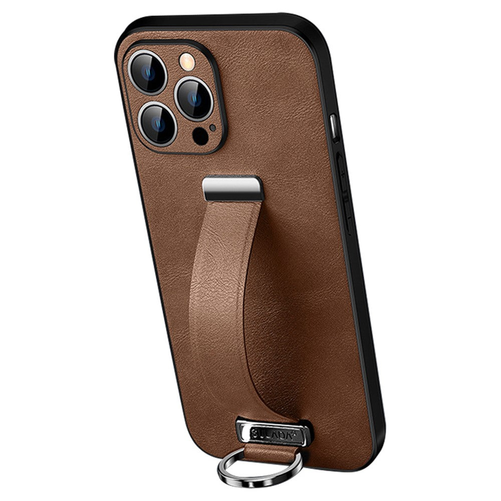 SULADA Fashion Series for iPhone 15 Pro Max Case Crazy Horse Texture PU+PC+TPU Phone Shell with Strap Kickstand