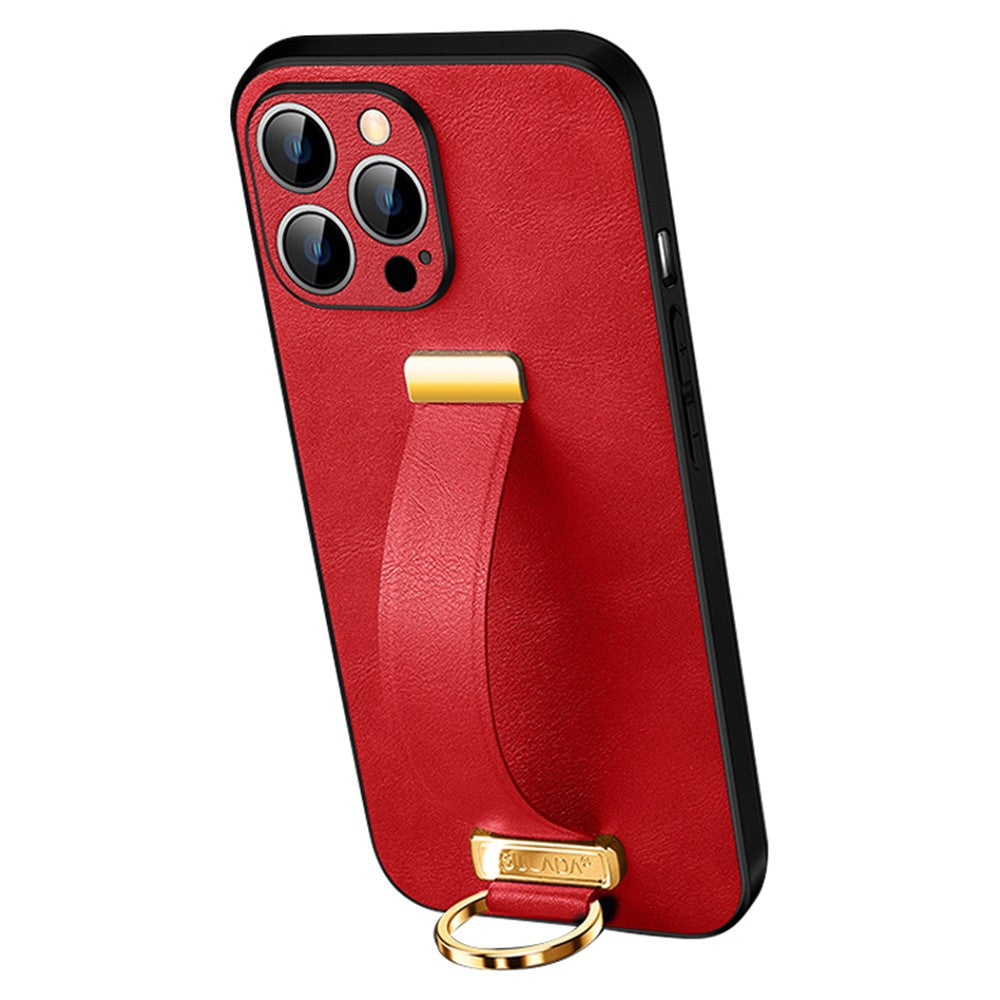 SULADA Fashion Series for iPhone 15 Pro Max Case Crazy Horse Texture PU+PC+TPU Phone Shell with Strap Kickstand