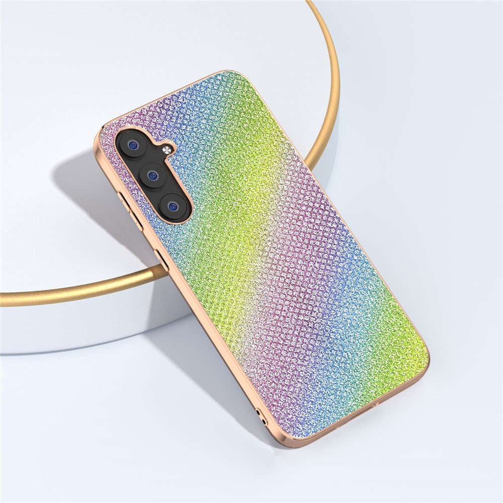 For Samsung Galaxy S23 FE Rhinestone Decor Phone Case Electroplating Leather Coated TPU+PC Cover