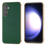 For Samsung Galaxy S23 FE Nano Electroplating Phone Case Textured Cowhide Leather Coated TPU+PC Cover