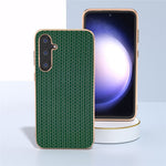 For Samsung Galaxy S23 FE Nano Electroplating Phone Case Textured Cowhide Leather Coated TPU+PC Cover