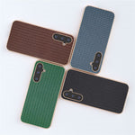 For Samsung Galaxy S23 FE Nano Electroplating Phone Case Textured Cowhide Leather Coated TPU+PC Cover