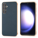 For Samsung Galaxy S23 FE Nano Electroplating Phone Case Textured Cowhide Leather Coated TPU+PC Cover
