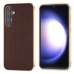 For Samsung Galaxy S23 FE Nano Electroplating Phone Case Textured Cowhide Leather Coated TPU+PC Cover
