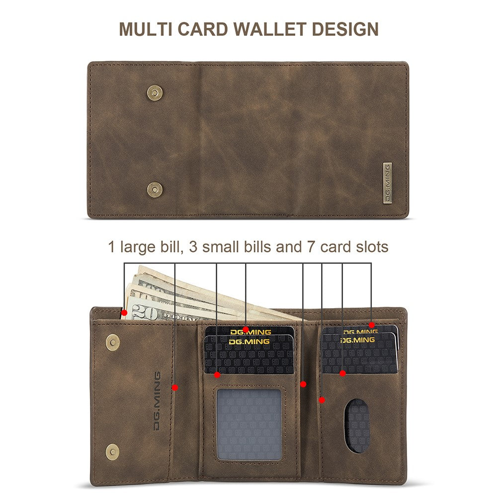 DG.MING M1 Series for Samsung Galaxy S23 FE Leather Coated TPU+PC Phone Case Kickstand Detachable Wallet Cover