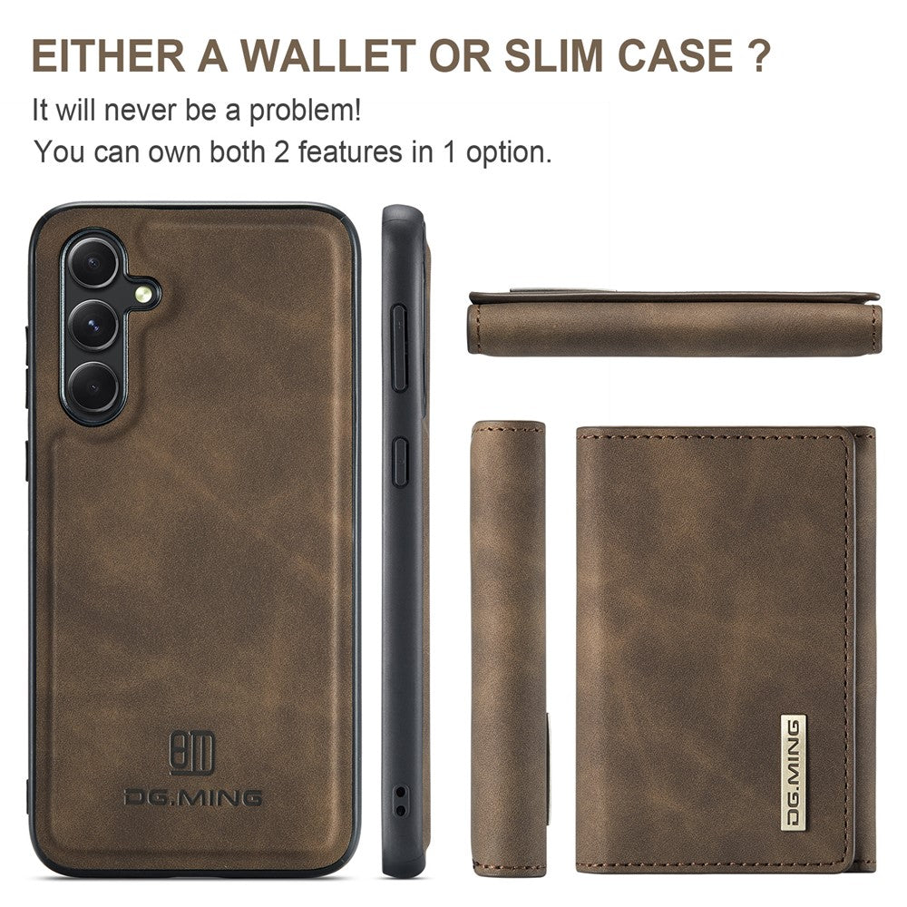 DG.MING M1 Series for Samsung Galaxy S23 FE Leather Coated TPU+PC Phone Case Kickstand Detachable Wallet Cover