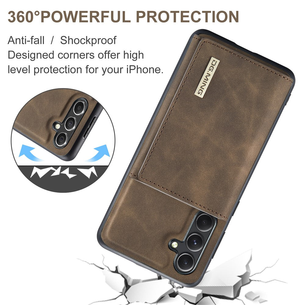DG.MING M1 Series for Samsung Galaxy S23 FE Leather Coated TPU+PC Phone Case Kickstand Detachable Wallet Cover