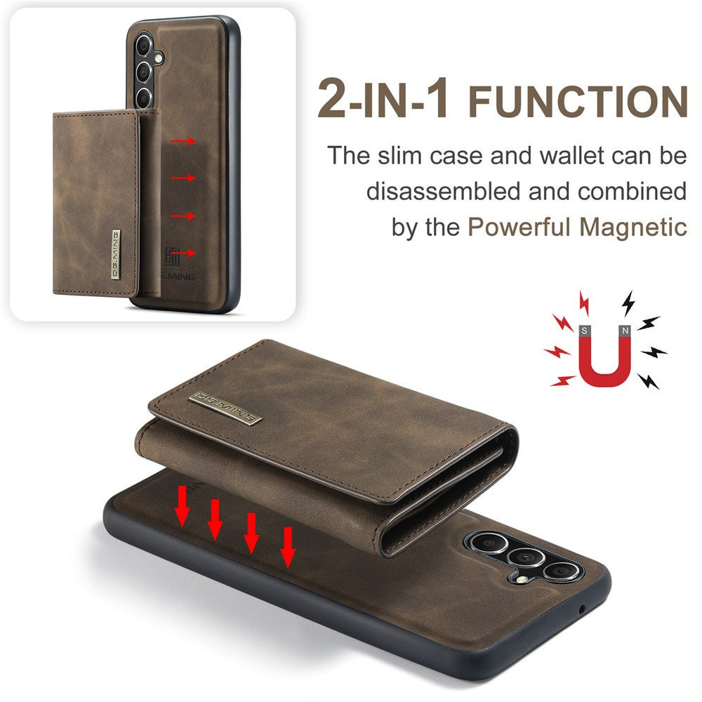 DG.MING M1 Series for Samsung Galaxy S23 FE Leather Coated TPU+PC Phone Case Kickstand Detachable Wallet Cover