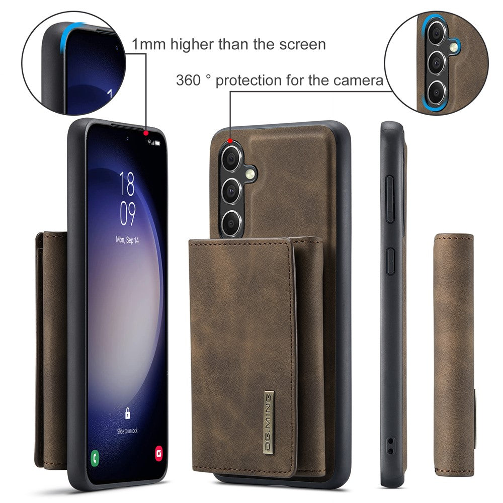 DG.MING M1 Series for Samsung Galaxy S23 FE Leather Coated TPU+PC Phone Case Kickstand Detachable Wallet Cover