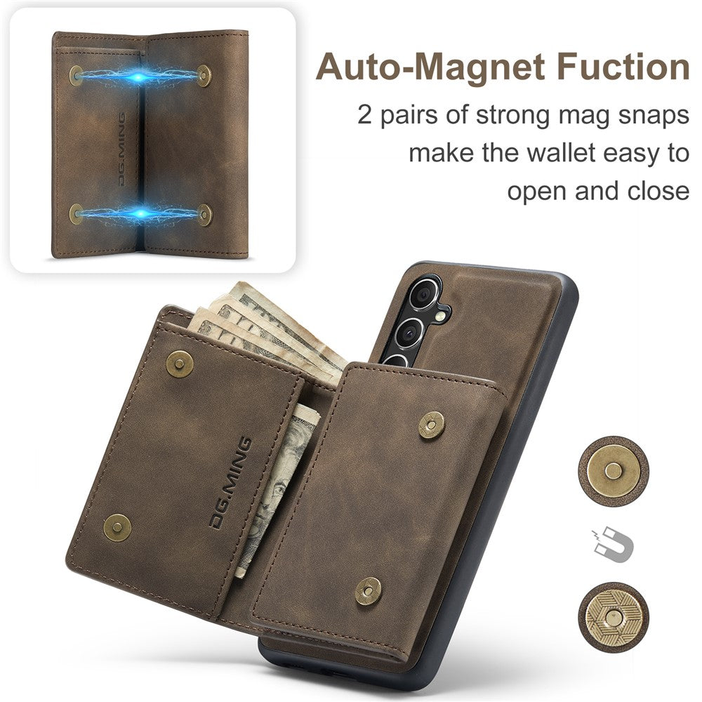 DG.MING M1 Series for Samsung Galaxy S23 FE Leather Coated TPU+PC Phone Case Kickstand Detachable Wallet Cover
