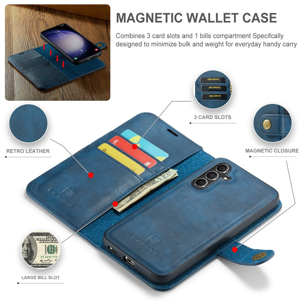 DG.MING for Samsung Galaxy S23 FE Detachable Phone Cover Split Leather Wallet Stand Phone Case