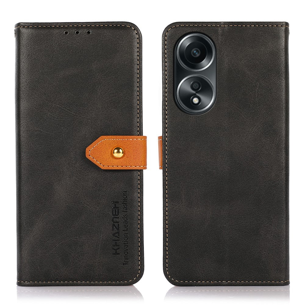 KHAZNEH For Oppo A58 5G Leather Wallet Phone Cover Foldable Stand Cowhide Texture Case