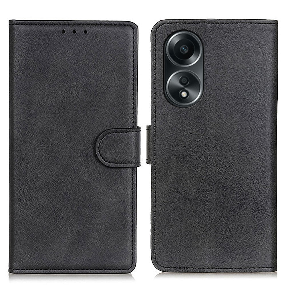 Oppo A58 4G PU-läder, fallskyddande mobilskal, kohudtextur, plånboksfodral, stativ