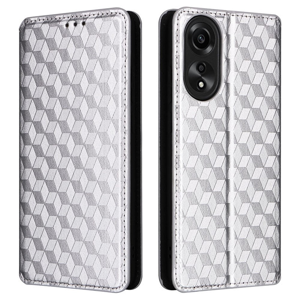 For Oppo A58 4G Rhombus Imprinted Wallet Phone Case Anti-drop PU Leather Stand Cover