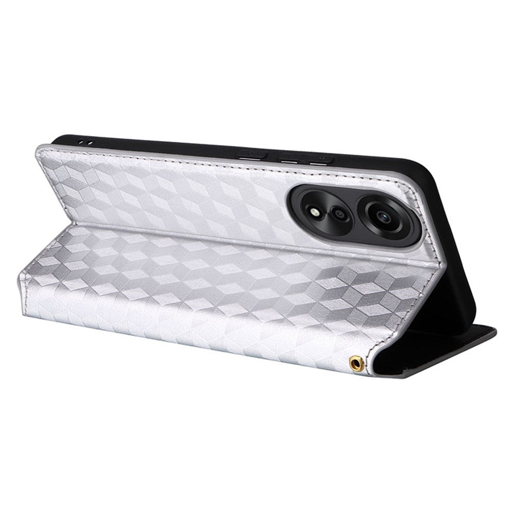 For Oppo A58 4G Rhombus Imprinted Wallet Phone Case Anti-drop PU Leather Stand Cover