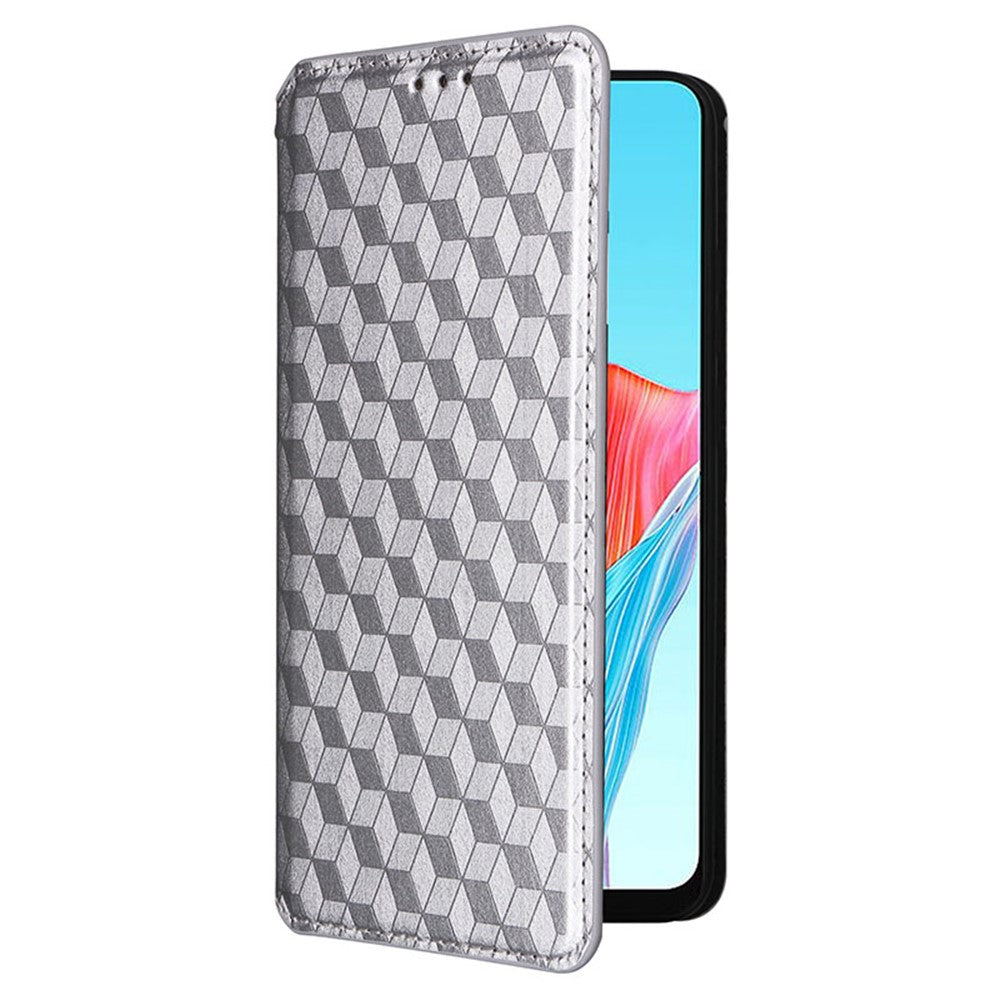 For Oppo A58 4G Rhombus Imprinted Wallet Phone Case Anti-drop PU Leather Stand Cover