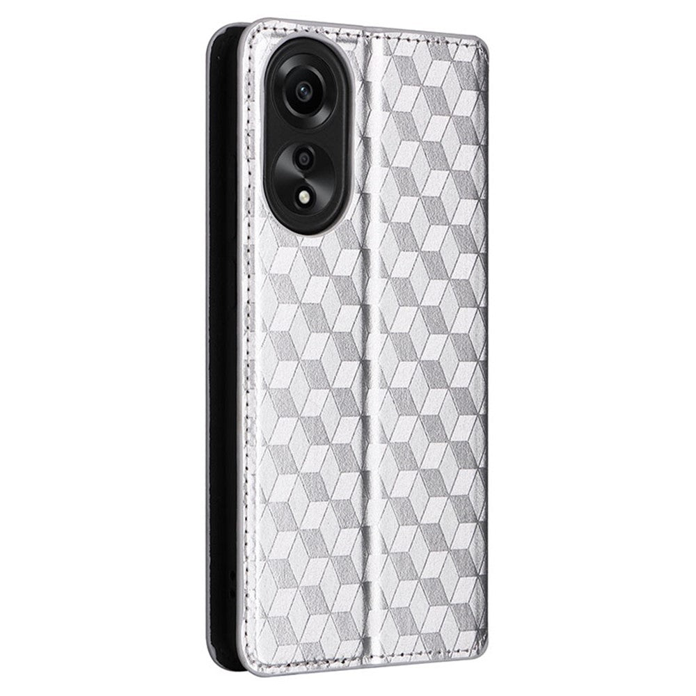 For Oppo A58 4G Rhombus Imprinted Wallet Phone Case Anti-drop PU Leather Stand Cover