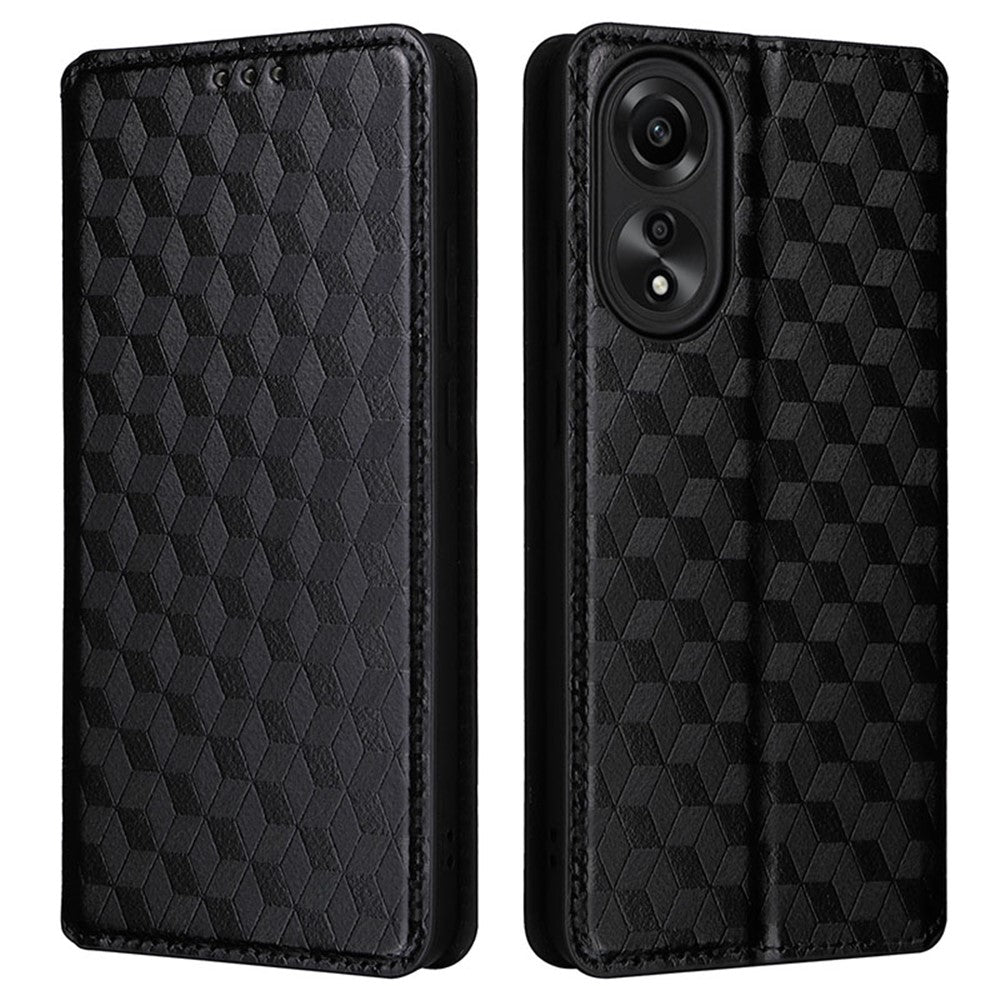 For Oppo A58 4G Rhombus Imprinted Wallet Phone Case Anti-drop PU Leather Stand Cover
