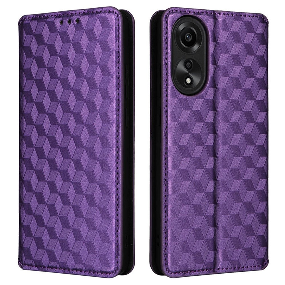 For Oppo A58 4G Rhombus Imprinted Wallet Phone Case Anti-drop PU Leather Stand Cover