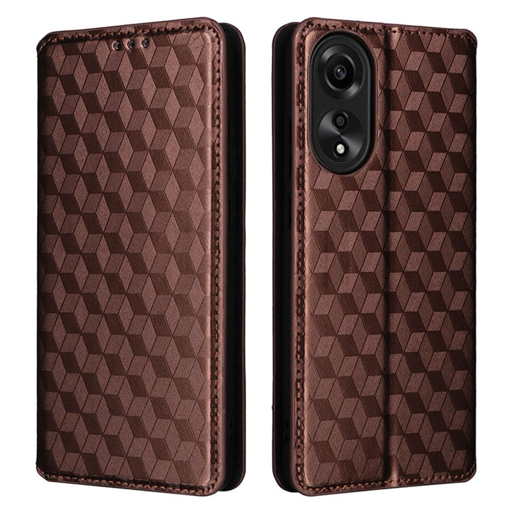 For Oppo A58 4G Rhombus Imprinted Wallet Phone Case Anti-drop PU Leather Stand Cover