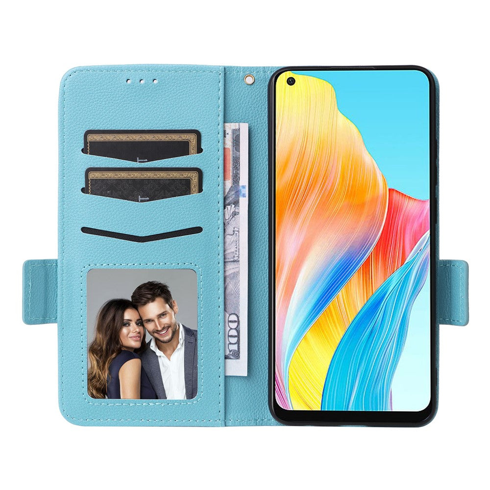 For Oppo A58 4G Litchi Texture Phone Case Leather Wallet Stand Cover with Strap