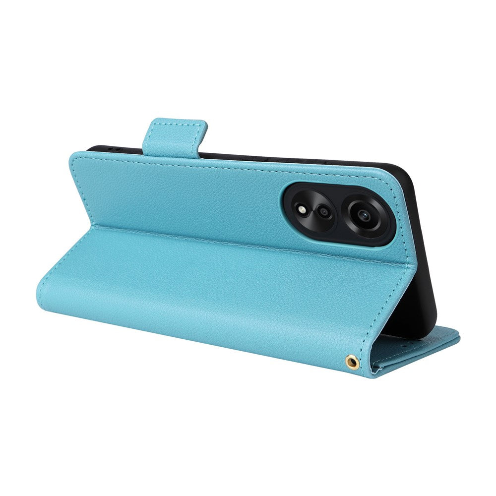 For Oppo A58 4G Litchi Texture Phone Case Leather Wallet Stand Cover with Strap