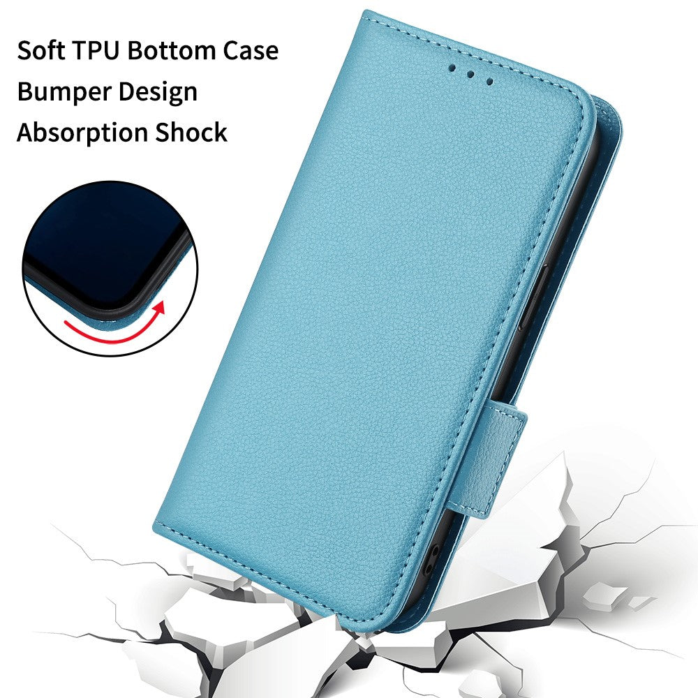 For Oppo A58 4G Litchi Texture Phone Case Leather Wallet Stand Cover with Strap