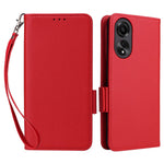 For Oppo A58 4G Litchi Texture Phone Case Leather Wallet Stand Cover with Strap